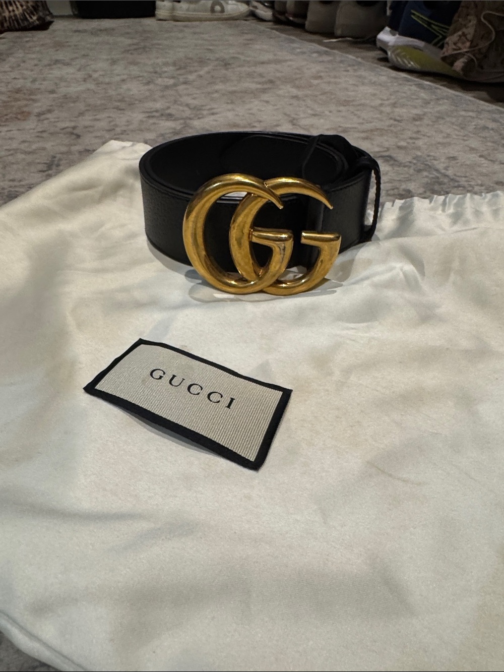 Gucci Black Leather Belt with Gold Double G Buckle